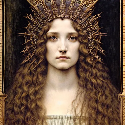 Image similar to detailed realistic beautiful young medieval queen face portrait by jean delville, gustave dore, ernst haeckel and marco mazzoni, art nouveau, symbolist, visionary, gothic, pre - raphaelite