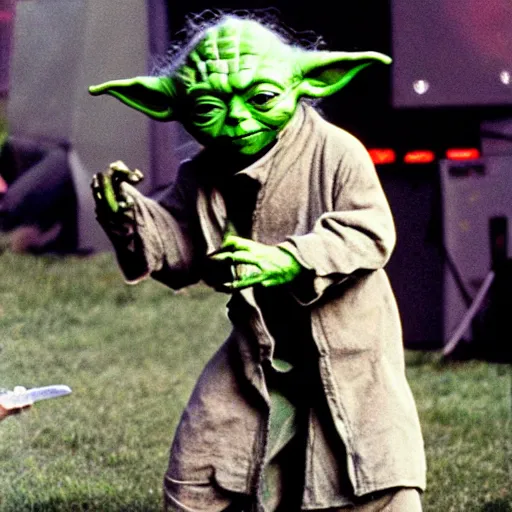 Image similar to yoda performing at woodstock