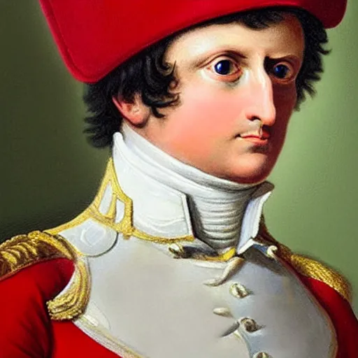 Prompt: a hyperrealistic potrait of napoleon bonaparte, he is staring, highly detailed, thick brush strokes, see able paint layers.