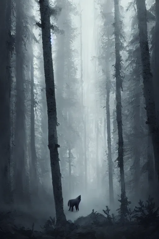 Prompt: portrait of a white Wolf in an eerie misty forrest, Single face, dramatic lighting, cinematic, establishing shot, extremly high detail, photo realistic, cinematic lighting, post processed, concept art, artstation, matte painting, style by eddie mendoza, raphael lacoste, alex ross