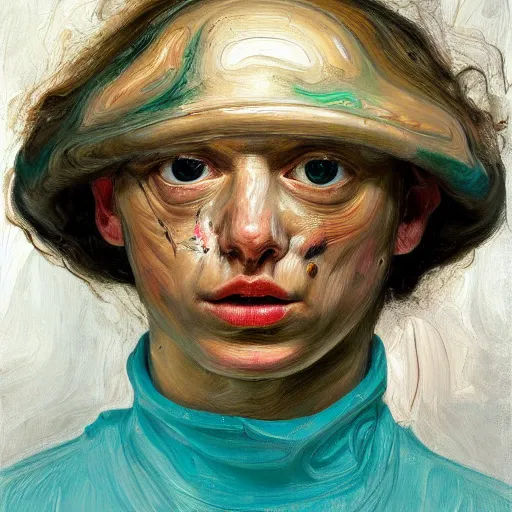 Prompt: high quality high detail painting by lucian freud and jenny saville, hd, mushroom head, turquoise
