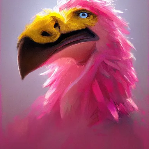 Prompt: a portrait of big bird rainy background, pink bright art masterpiece artstation. 8 k, sharp high quality artwork in style of jose daniel cabrera pena and greg rutkowski, concept art by tooth wu, hearthstone card game artwork.