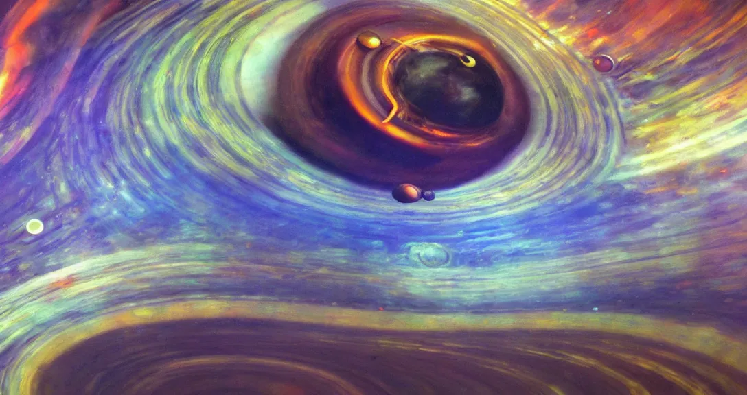 Image similar to saturn rings chaotic oil painting cosmic horror gigantic scale