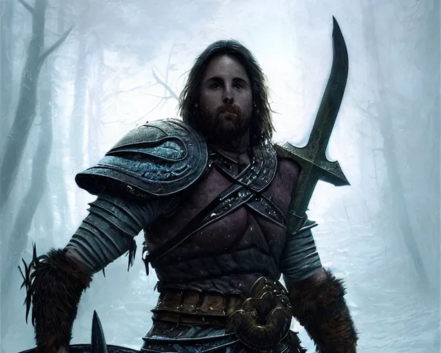 Prompt: highly detailed portrait of tommy karevik as a warrior, in skyrim, stephen bliss, unreal engine, fantasy art by greg rutkowski, loish, rhads, ferdinand knab, makoto shinkai and lois van baarle, ilya kuvshinov, rossdraws, tom bagshaw, global illumination, radiant light, detailed and intricate environment