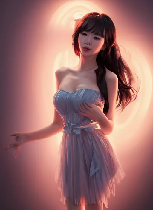 Image similar to beautiful fashion chinese girl group, strapless dress, character portrait in the style of thomas river and artgerm, wlop, cinematic lighting, hyperdetailed, 8 k realistic, symmetrical, global illumination, radiant light, halo, love and mercy, frostbite 3 engine, cryengine, dof, trending on artstation, digital art, chanel