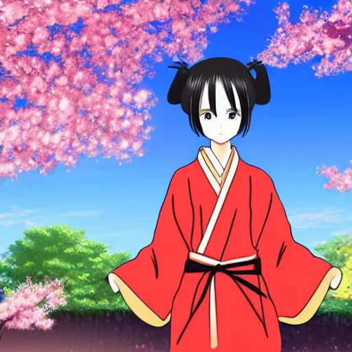 Prompt: advanced digital anime art of a girl wearing a kimono standing underneath a Sakura tree in the style of Tite Kubo