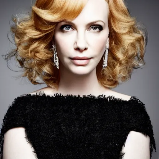 Prompt: portrait of christina hendricks and charlize theron hybrid by mario testino, headshot, detailed, award winning, sony a 7 r