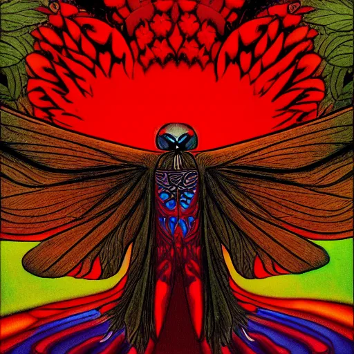 Prompt: Psychedelic mothman by Junji Ito and Satoshi Kon, post-processing, beautiful