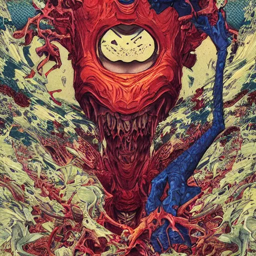 Image similar to monster of monsters. illustration by james jean and satoshi kon and erik jones, inspired by evangelion, smooth feature, intricate oil painting, high detail illustration, sharp high detail