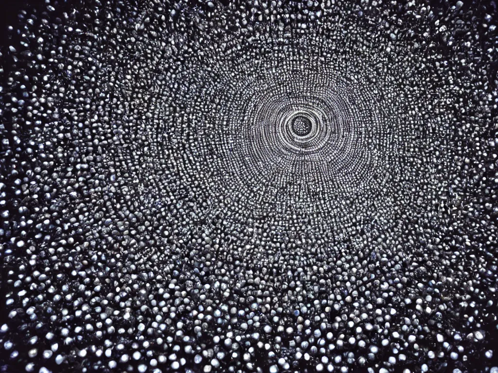 Image similar to 10,100 eyeballs looking through a stargate at night