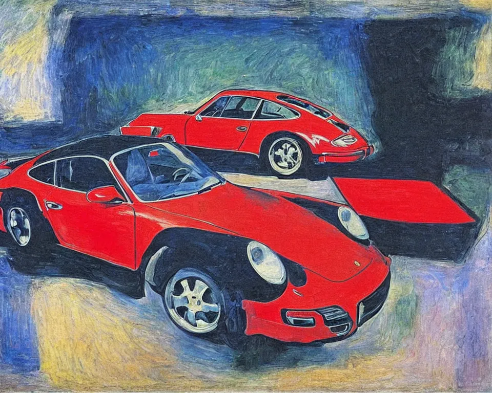 Prompt: an abstract, flat side view of a Porsche 911 Turbo. intricate, vibrant, Raphael, Monet, Rene Margritte.