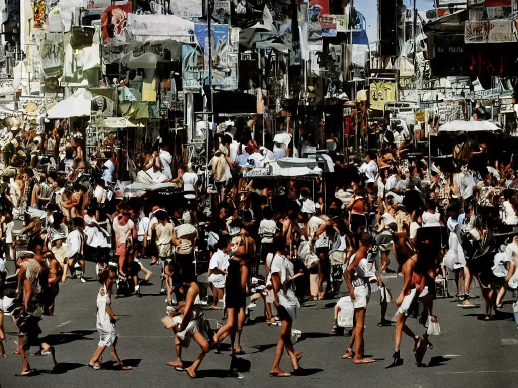 Image similar to color photography in a busy street in a heatwave, by trent parke and gruyaert