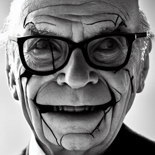 Prompt: Rupert Murdoch as The Joker, Rupert Murdoch, satan, portrait photography, depth of field, bokeh