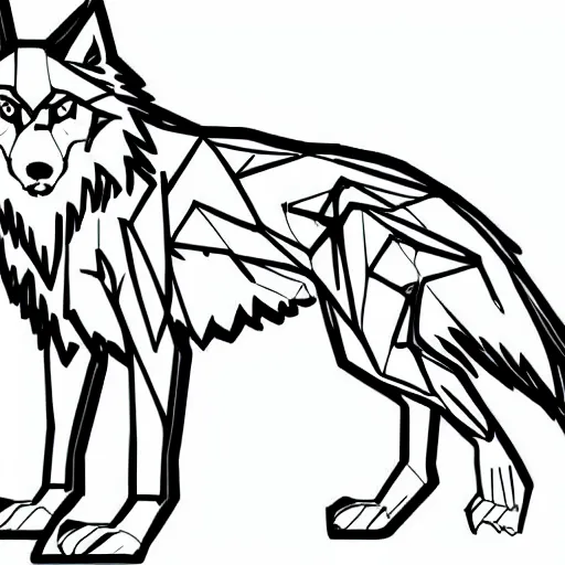 Prompt: wolf template base lineart, full-body view, simple, no color, coloring book style, high quality, HD, 8K