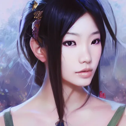 Prompt: A masterpiece portrait of a Incredibly beautiful Asian girl model in anime cosplay. Vogue. trending on artstation, digital art, by Stanley Artgerm Lau, WLOP, Rossdraws, James Jean, Andrei Riabovitchev, Marc Simonetti, Yoshitaka Amano