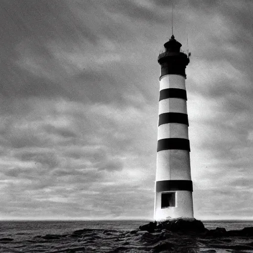 Image similar to An abstract lighthouse with the sea, crime fiction style