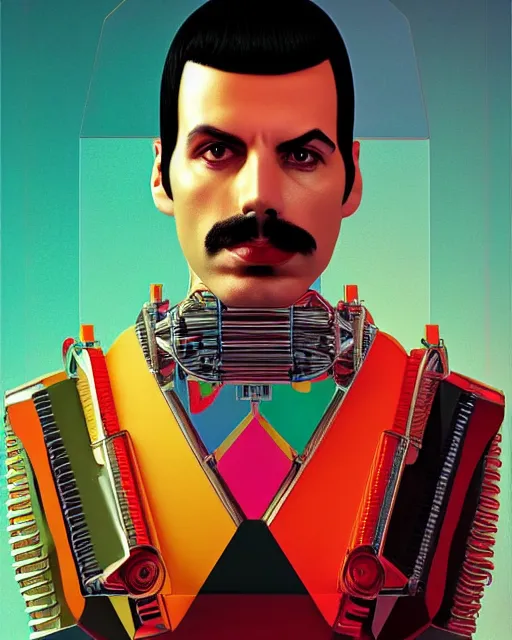 Image similar to portrait of 1978 Freddie Mercury as a cyborg. intricate abstract. intricate artwork. by Tooth Wu, wlop, beeple, dan mumford. octane render, trending on artstation, greg rutkowski very coherent symmetrical artwork. cinematic, hyper realism, high detail, octane render, 8k, iridescent accents