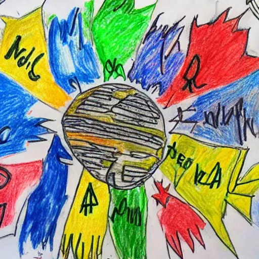 Prompt: a child's drawing of world peace