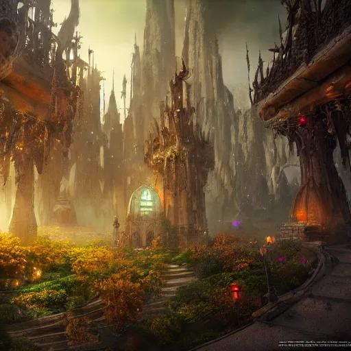 Image similar to ,inside a magical ethereal elven city, highly detailed, 4k, HDR, award-winning, artstation, octane render