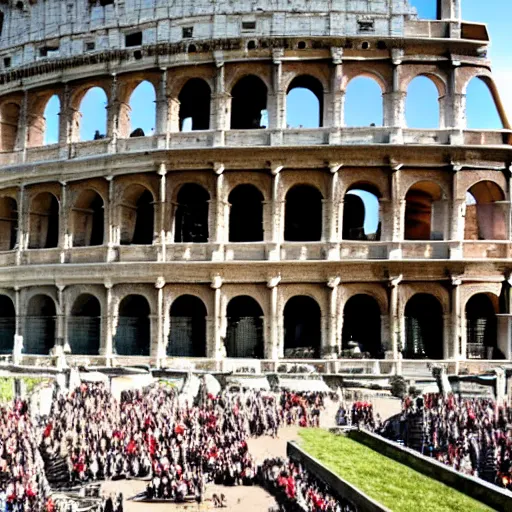 Image similar to hillary clinton fighting giant ape in roman colosseum