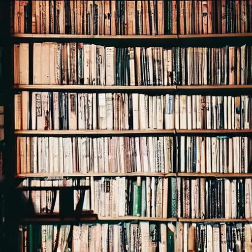 Prompt: Hard to see dark gloomy shadowy midnight crypt room with bookshelves. Dimly lit nighttime imagery