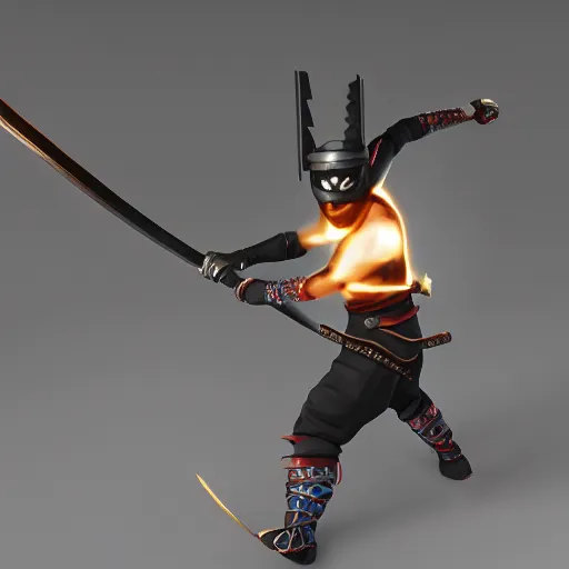 Image similar to Ninja samurai android open world video game, unreal engine 5 cinema4D octane render Detailed, cinematographic