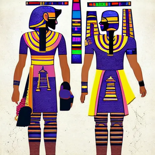 Prompt: egyptians wearing modern day clothes, digital art