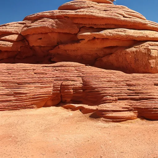 Image similar to cut sandstone structures cover a desert landscape