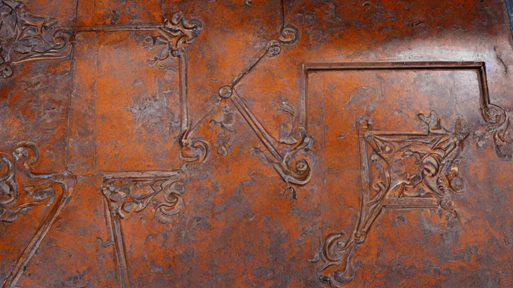 Prompt: rococo rusted push floor in a bright lobby, iso 2 0 0