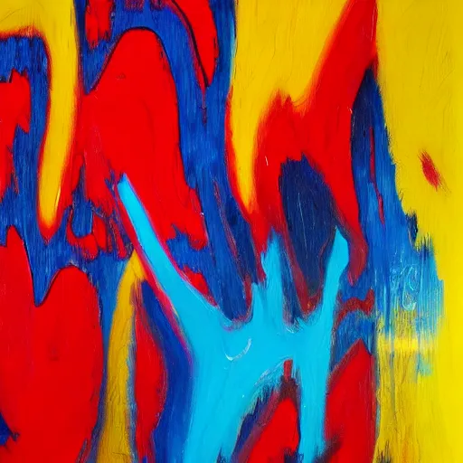 Prompt: gestural abstraction painting in red, yellow, and blue, highly detailed