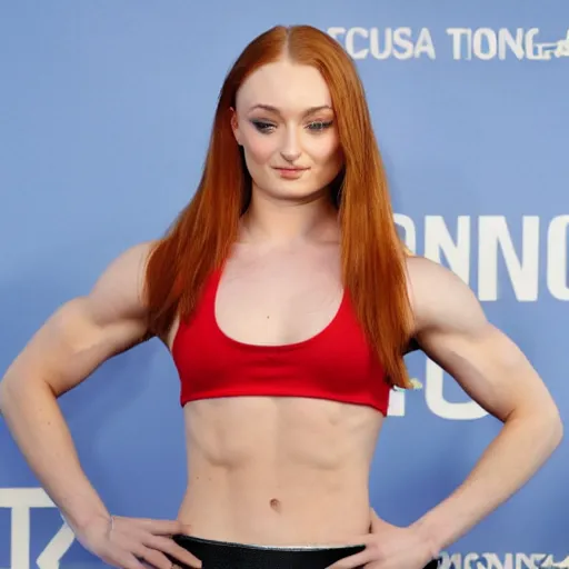 Image similar to muscular sophie turner showing her abs, cnn, afp, vogue