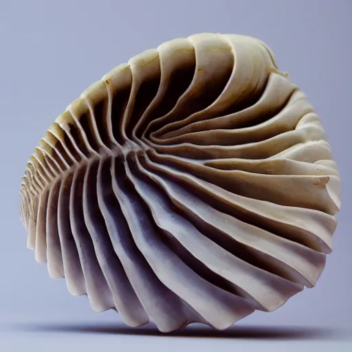 Image similar to a seashell made out of insane geometry. product photo