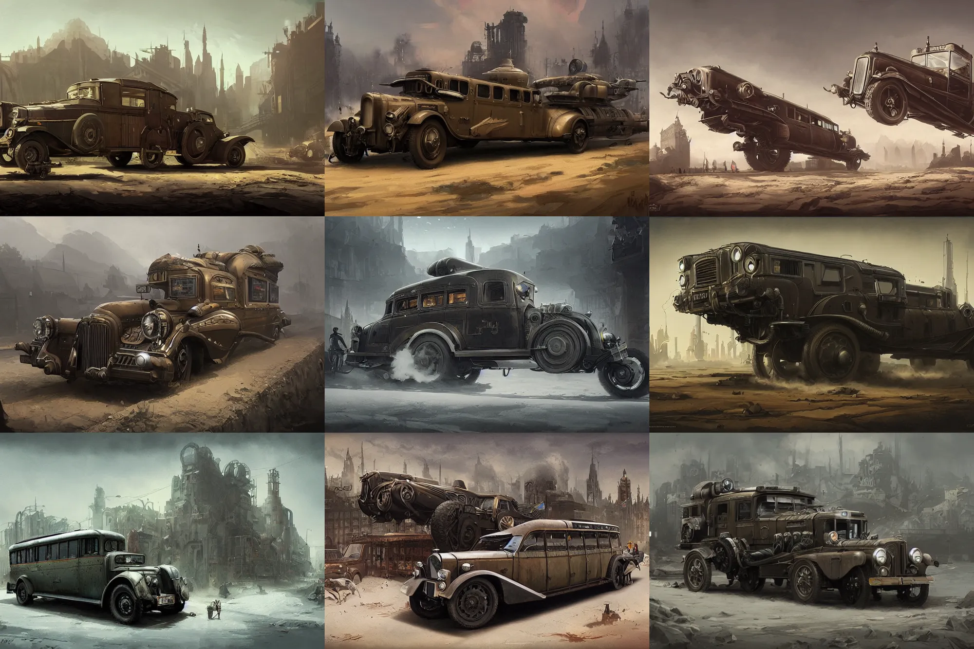 Prompt: dieselpunk limousine, highly detailed, digital painting, artstation, concept art, sharp focus, illustration, art by raphael lacoste and greg rutkowski