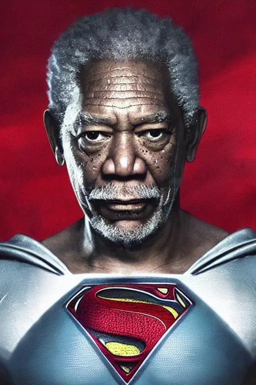 Image similar to a fancy close up of Man of Steel cast as Morgan Freeman by Greg Rutkowski, full body shot