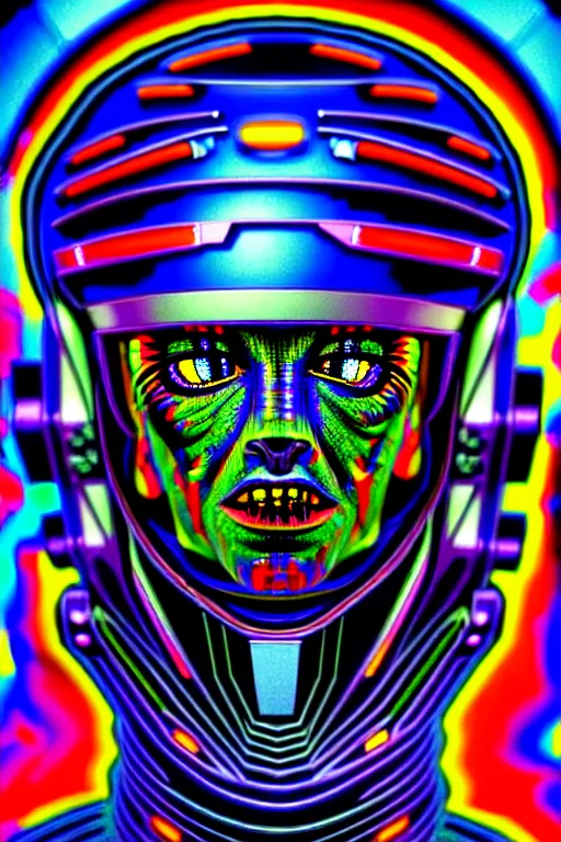 Prompt: maximalist detailed scifi robot head portrait. lowbrow scifi artwork by kidsquidy ø - cult and subjekt zero. ray tracing hdr polished sharp in visionary psychedelic fineart style inspired by ben ridgway and igor goryunov