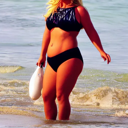 Prompt: obese britney spears beach model photoshoot