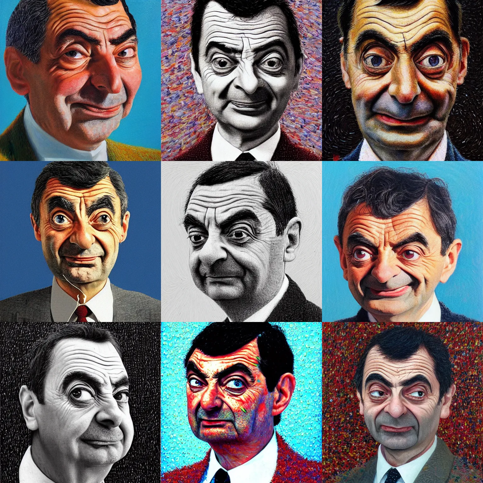 Prompt: a portrait of mr. bean by ivan marchuk
