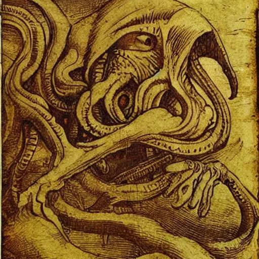 Image similar to leonardo da vinci's manuscript on cthulhu