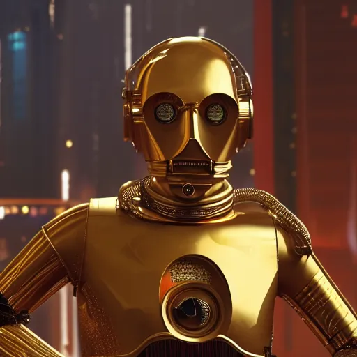 Prompt: photo of c 3 po as a cyberpunk, ultra realistic details, 8 k