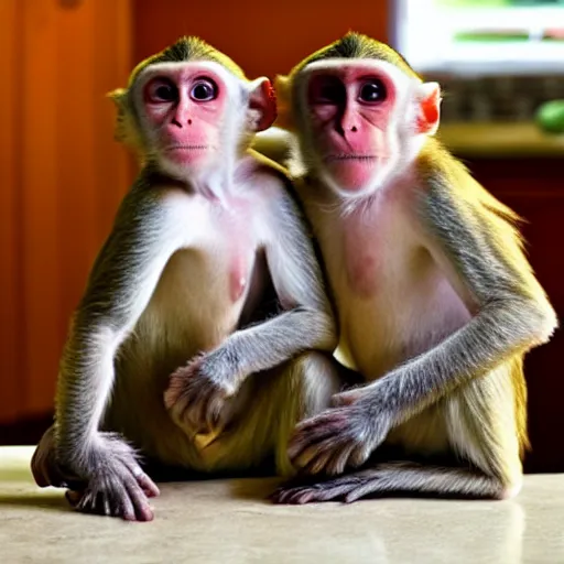 Image similar to funny photo of two monkeys having fun in the kitchen