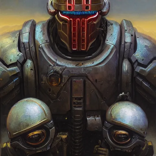 Image similar to the doomslayer as a realistic scifi cyberpunk knight, closeup portrait art by donato giancola and greg rutkowski, vintage retro scifi, realistic face, digital art, trending on artstation, symmetry!!!