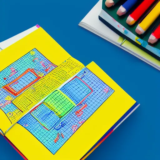 Prompt: A colourful Kidsbook containing a complex blueprints for different kinds of fusion reactor, , 40nm, shallow depth of field, split lighting, 4k,