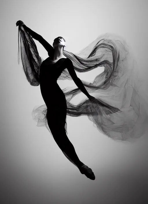 Image similar to a Photorealistic dramatic hyperrealistic render of a glamorous beautiful Female smoke dancer by Ken Brower and Deborah Ory of NYC Dance project,Lois Greenfield,Flowing cloth and smoke,Beautiful dynamic dramatic dark moody lighting,volumetric,shadows,cinematic atmosphere,Octane render,8K