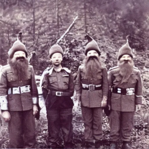 Image similar to the first meeting of the expeditionary detachment of Emelyan Khabarov with the gnomes of the Sikhote-Alin Range, the colors of the photograph have been restored