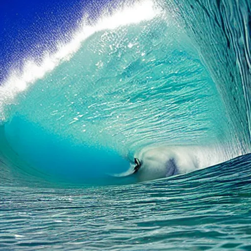 Prompt: a tunnel wave at teahupo'o