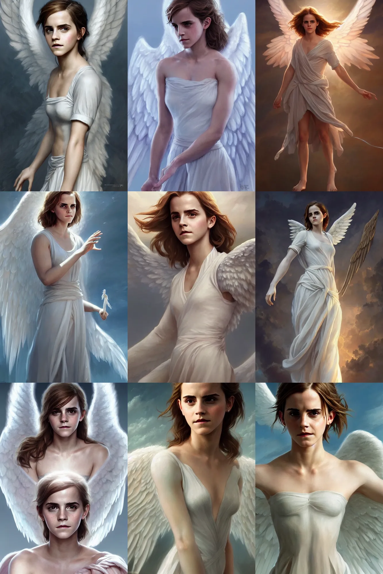 Image similar to emma watson as a heavenly angel, anatomy, only two hands, highly detailed, digital painting, artstation, concept art, smooth, sharp focus, illustration, unreal engine 5, 8 k, art by art by artgerm and greg rutkowski and edgar maxence