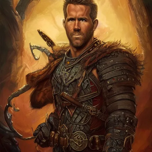 Image similar to Ryan reynolds as a fantasy D&D character, close-up portrait art by Donato Giancola and James Gurney, digital art, trending on artstation