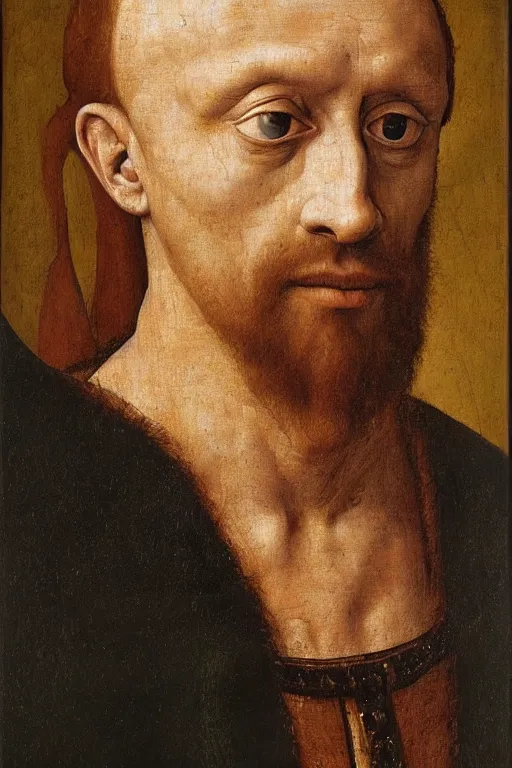 Image similar to renaissance 1 6 0 0 portrait of dwyane the rock, oil painting by jan van eyck, northern renaissance art, oil on canvas, wet - on - wet technique, realistic, expressive emotions, intricate textures, illusionistic detail