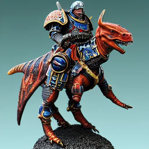 Prompt: 8 0 mm resin detailed miniature of a warhammer 4 0 k the pope riding a dinosaur, product introduction photos, 4 k, full body, hyper detailed,