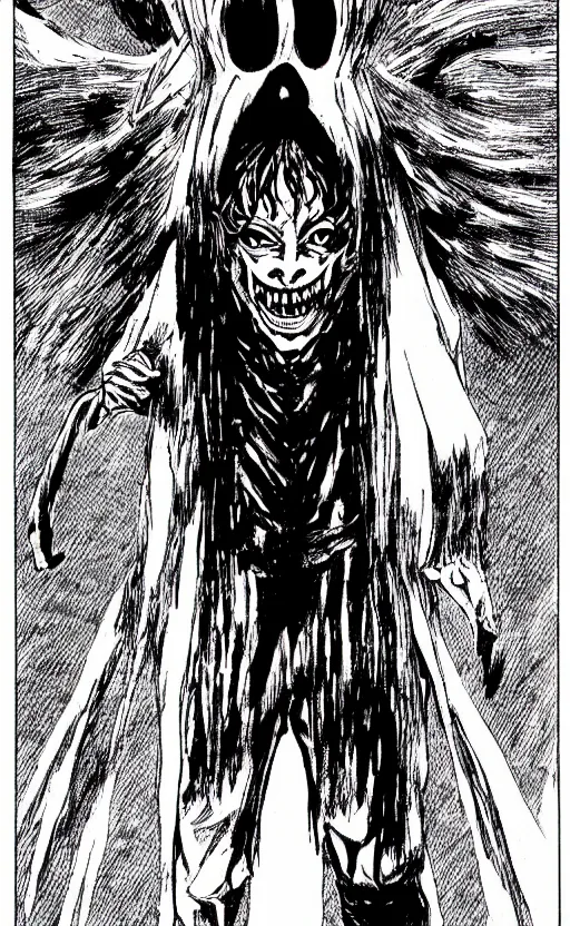 Image similar to full body portrait of villainous jester, dark, twisted, manga, comic, by junji ito. twisted. horror.